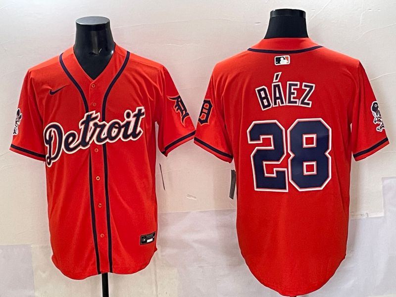 Men 2025 Detroit Tigers #28 Baez Orange Nike MLB Jersey style 01